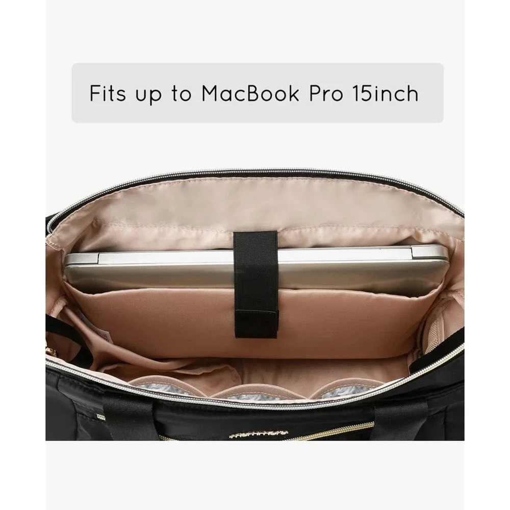 Mommore Breast Pump Diaper Bag Laptop Tote EUC! Modern Black Nylon 12 Pockets